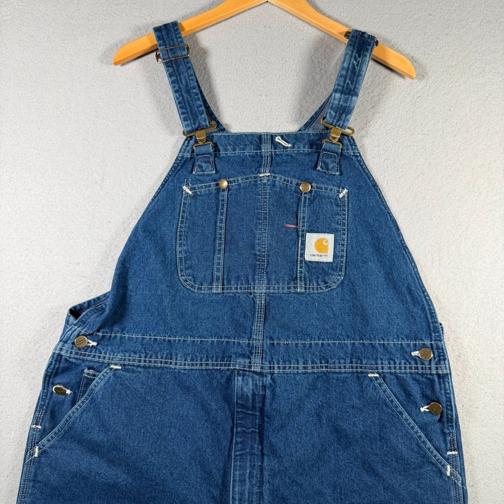 Vintage Carhartt R07 DST Mens Denim Bib Overalls Dark Stone Blue 42x30 Workwear